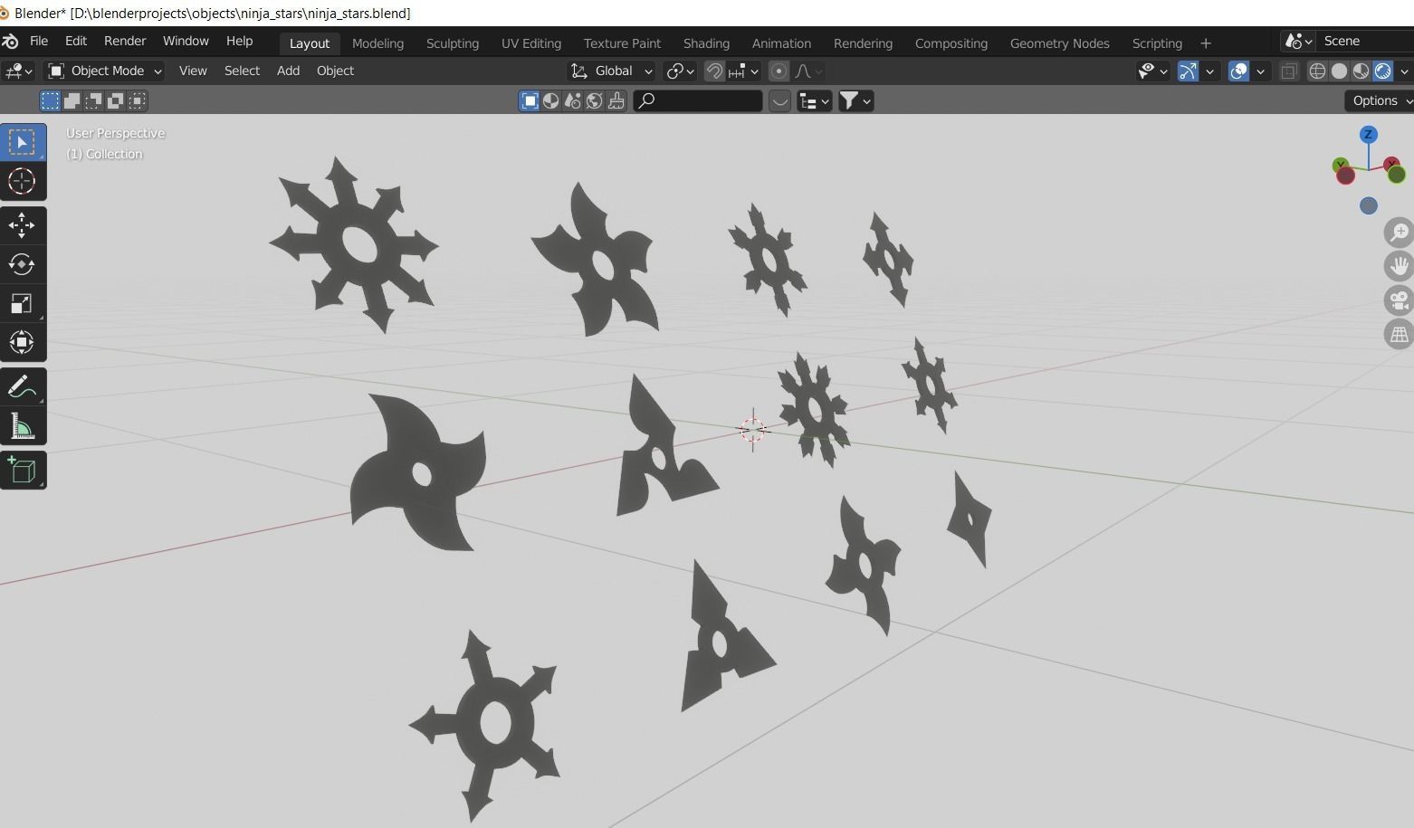 12 different shapes of ninja stars Shuriken Low-poly 3D model_2