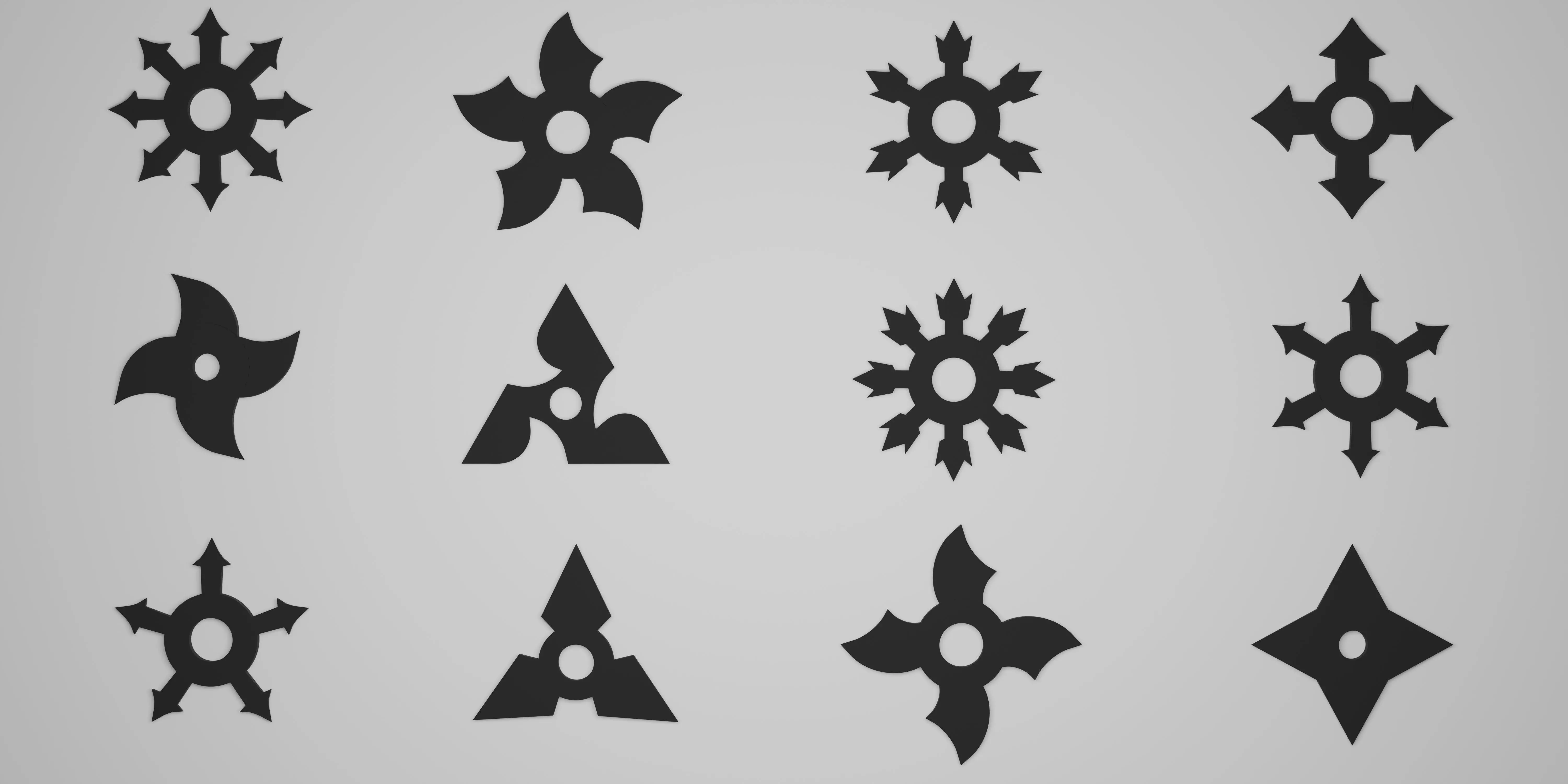 12 different shapes of ninja stars Shuriken Low-poly 3D model_0