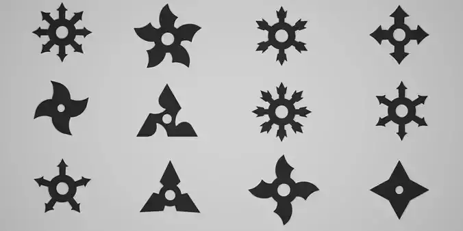 12 different shapes of ninja stars Shuriken