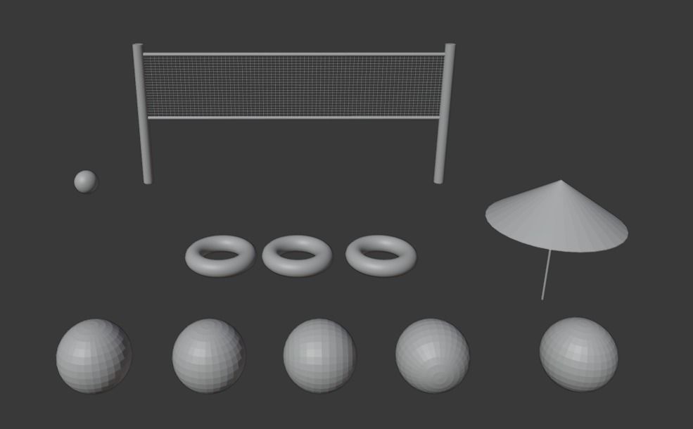 Asset pack on the theme of relaxing on the beach Low-poly 3D model_7