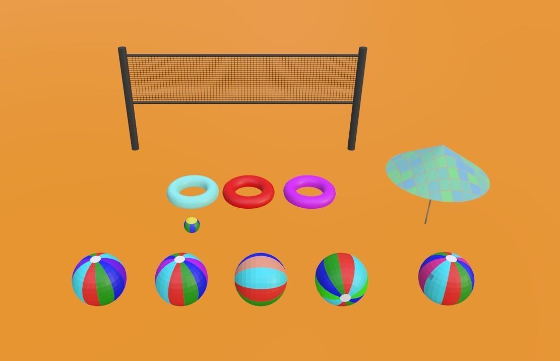 Asset pack on the theme of relaxing on the beach Low-poly 3D model_1