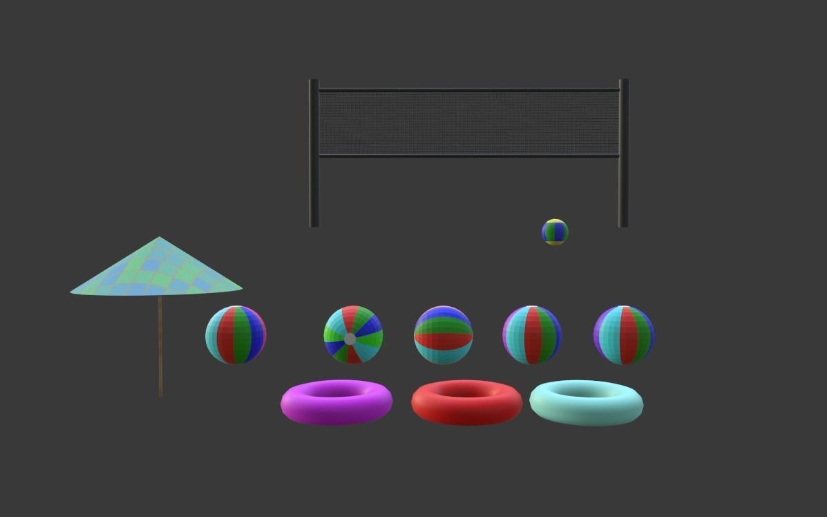 Asset pack on the theme of relaxing on the beach Low-poly 3D model_2