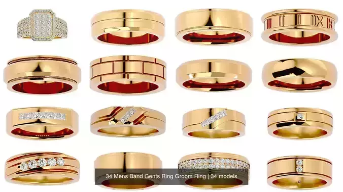 34 Mens Band Gents Ring Groom Ring 3D Model Collection