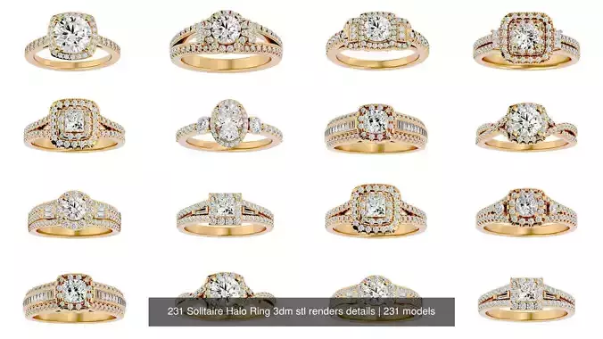 231 Solitaire Halo Ring 3dm stl renders details 3D Model Collection