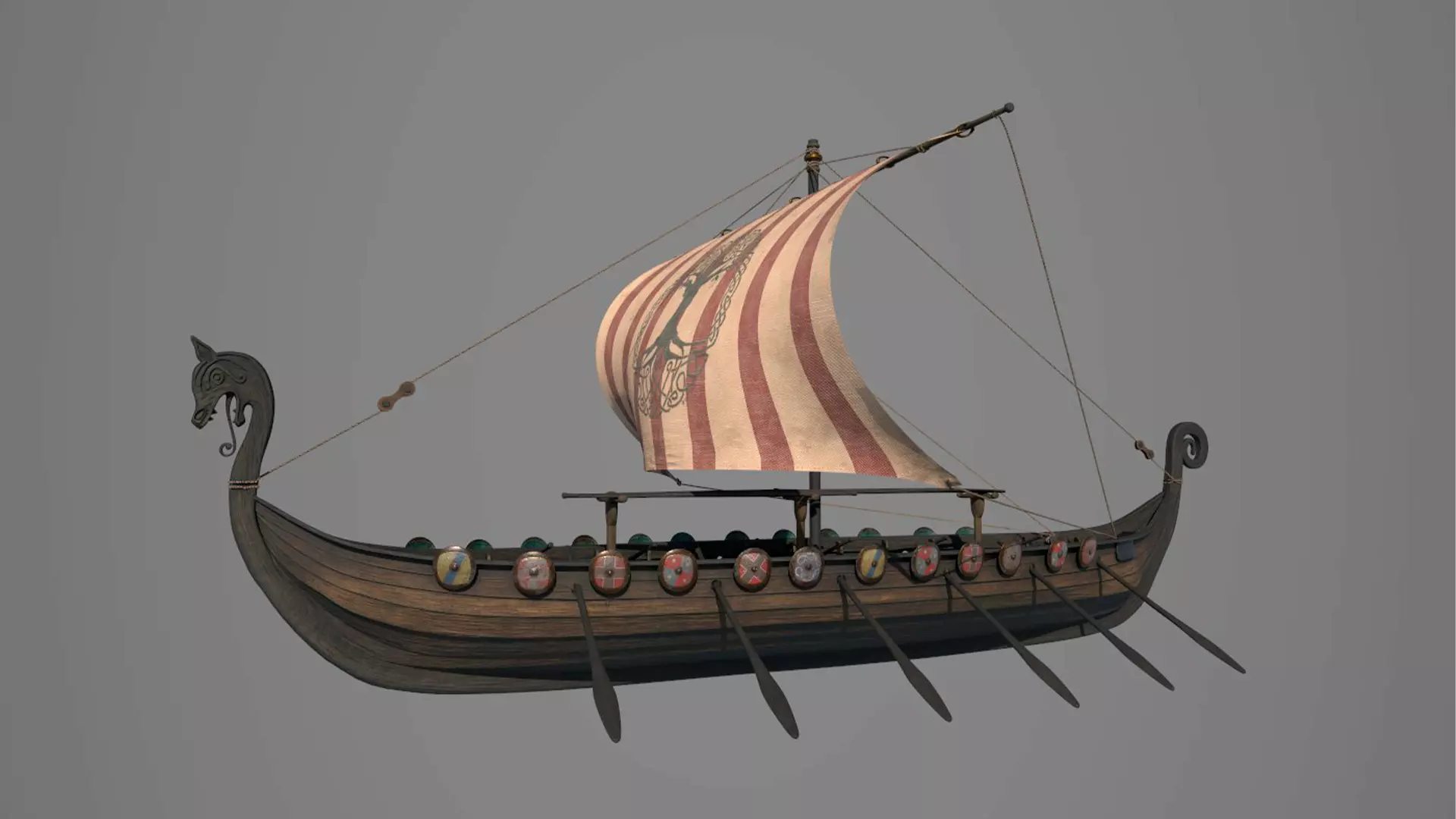 Drakkar viking ship Low-poly 3D model_0