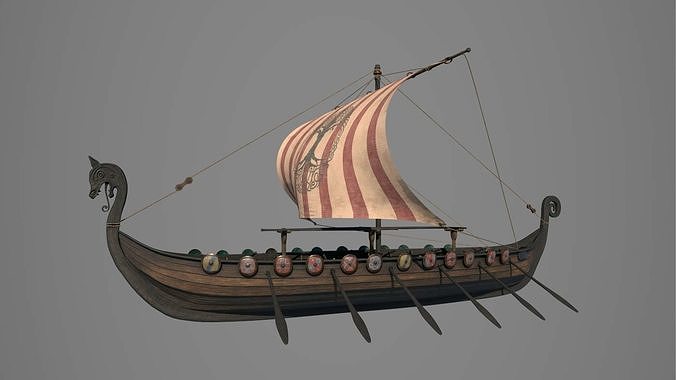 Drakkar viking ship Low-poly 3D model