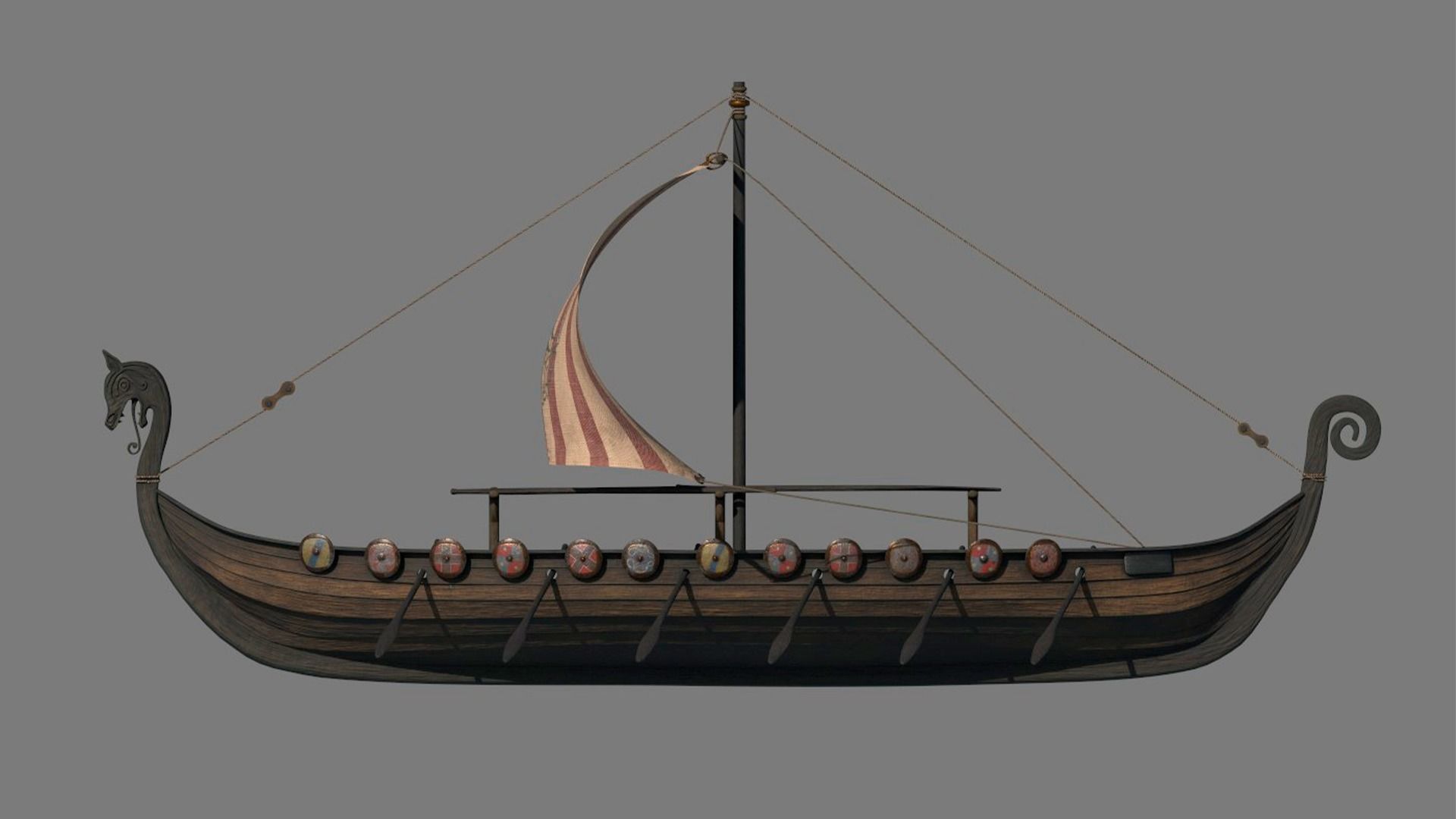Drakkar viking ship Low-poly 3D model_1
