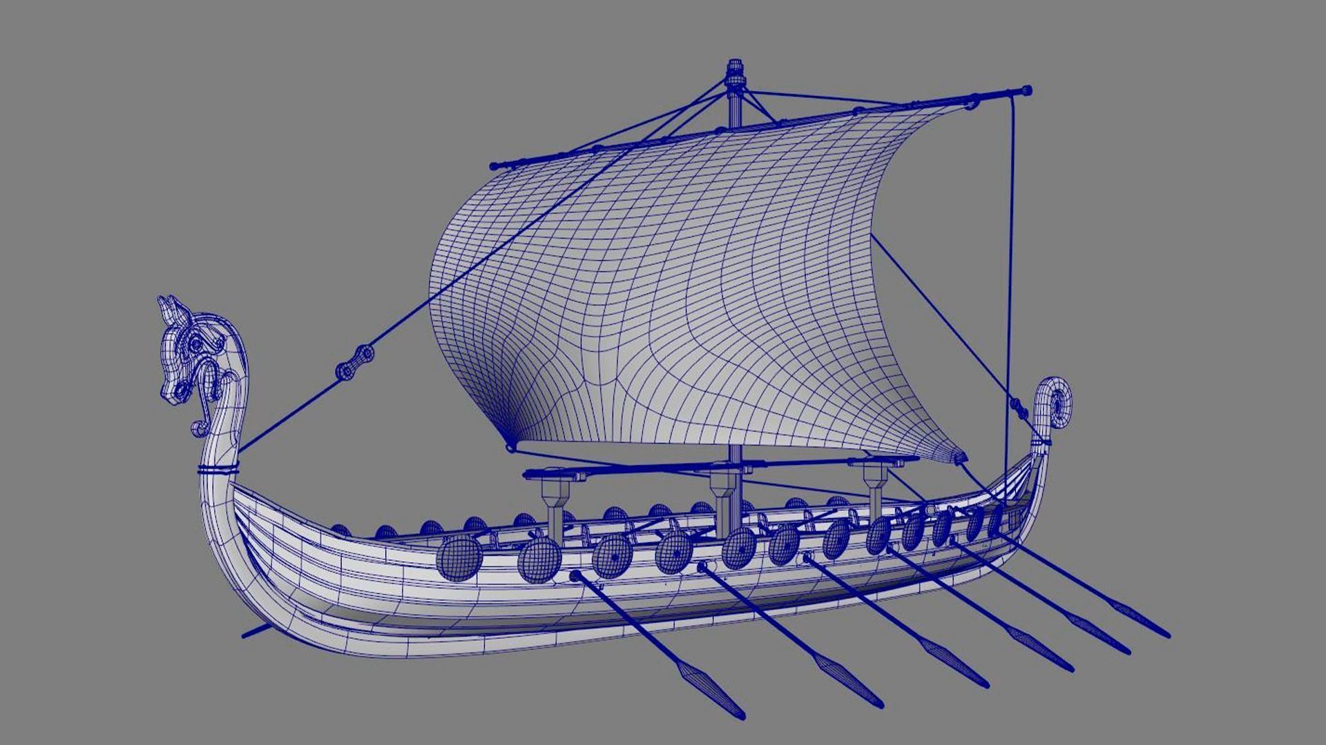 Drakkar viking ship Low-poly 3D model_9