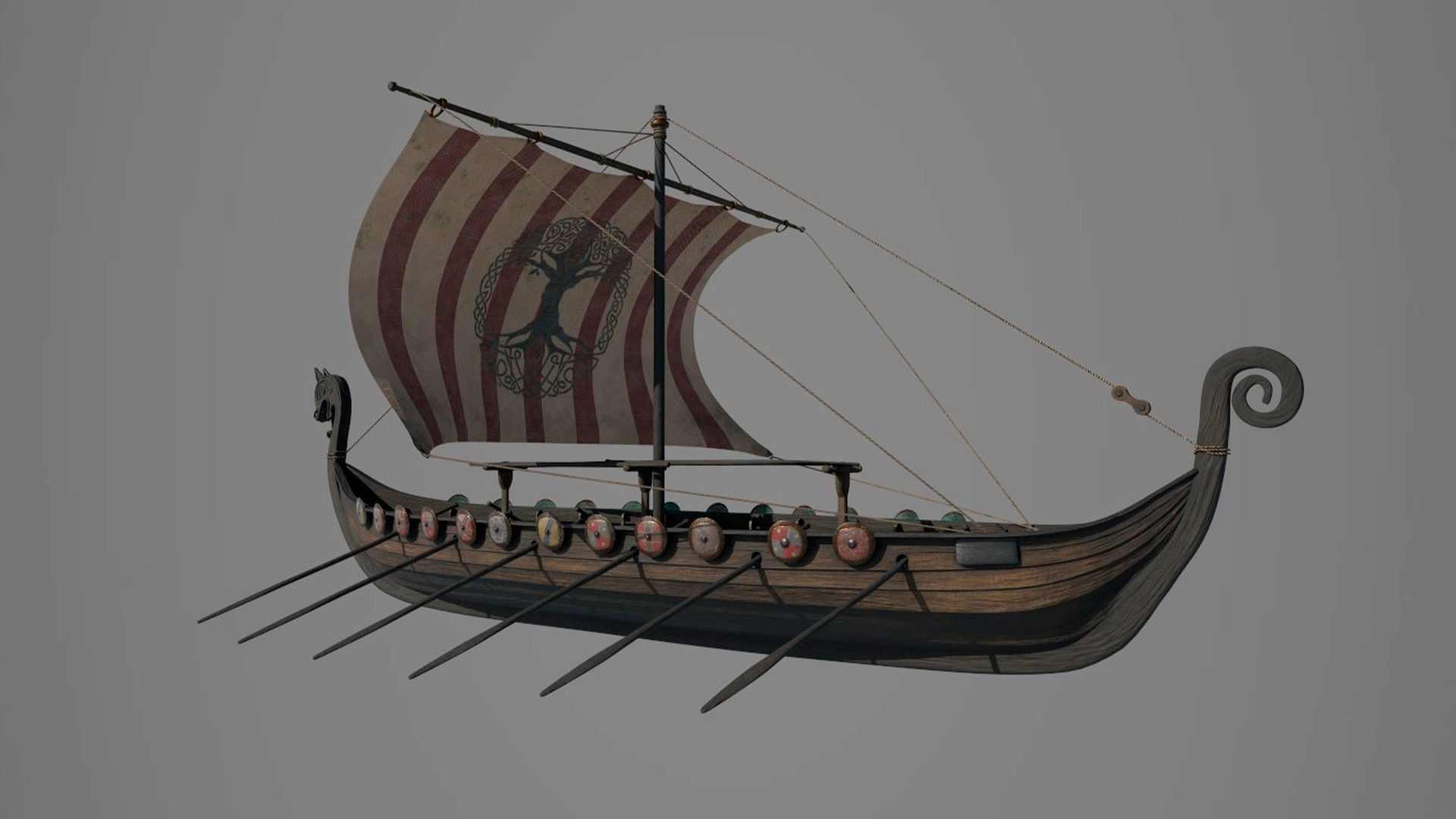 Drakkar viking ship Low-poly 3D model_3