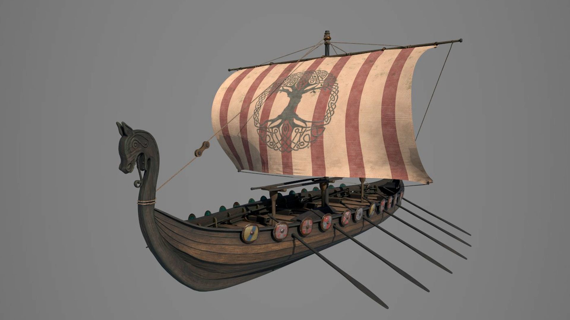 Drakkar viking ship Low-poly 3D model_4