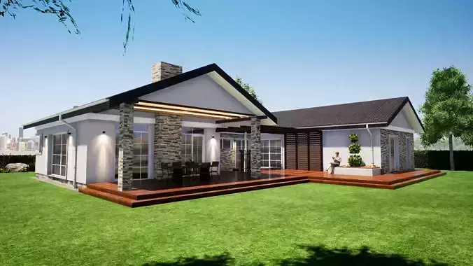 simple double barn one story house model