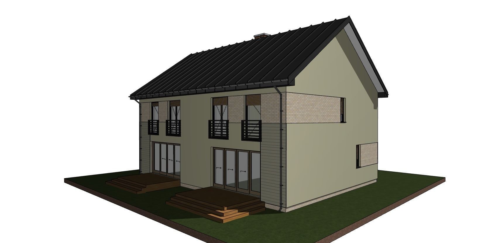 developer house two families double house model 3D model_3