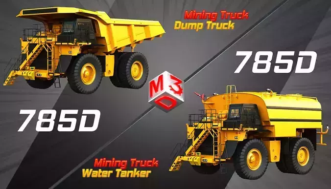 785D - Dump Truck - Water Tanker  - Mining Trucks 2 in 1 3D Model Collection