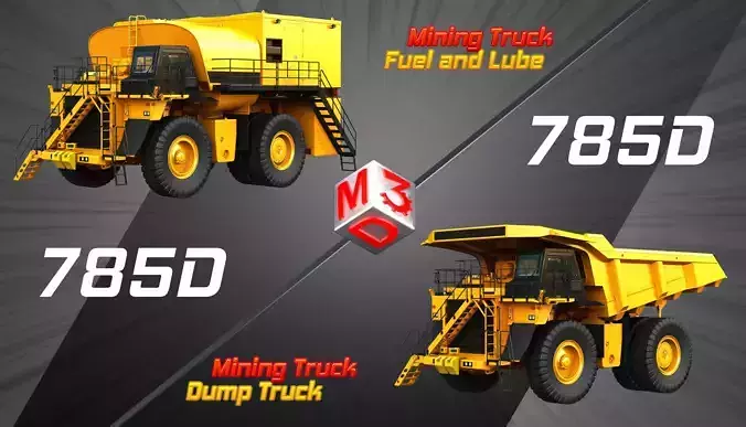 785D - Fuel and Lube - Dump Truck - Mining Trucks 2 in 1 3D Model Collection
