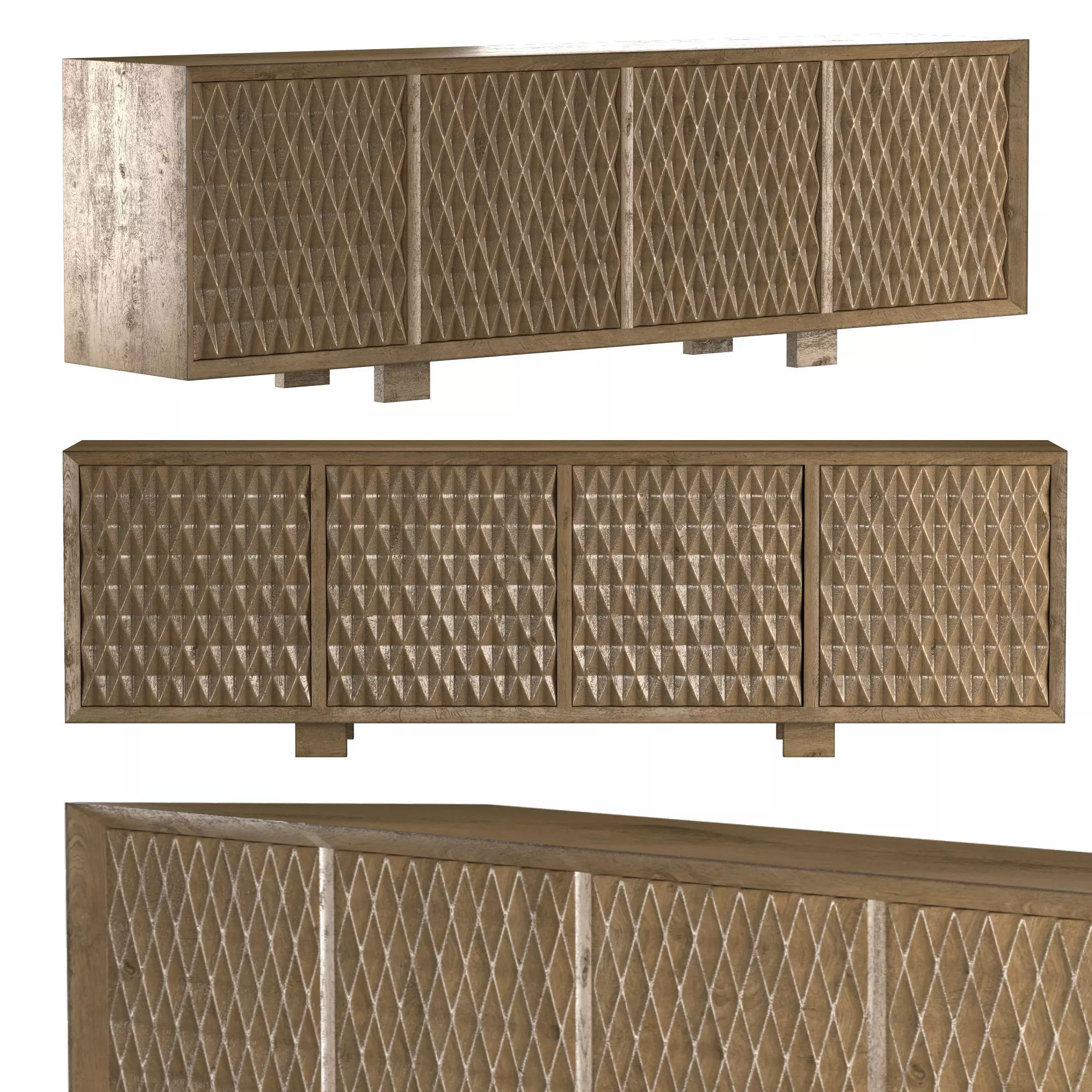 Cerused Oak Four Door Cabinet 3D model