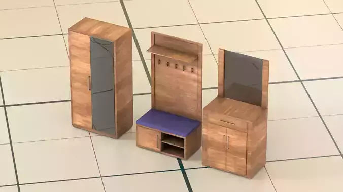 Hallway 3D model PBR wooden cabinet