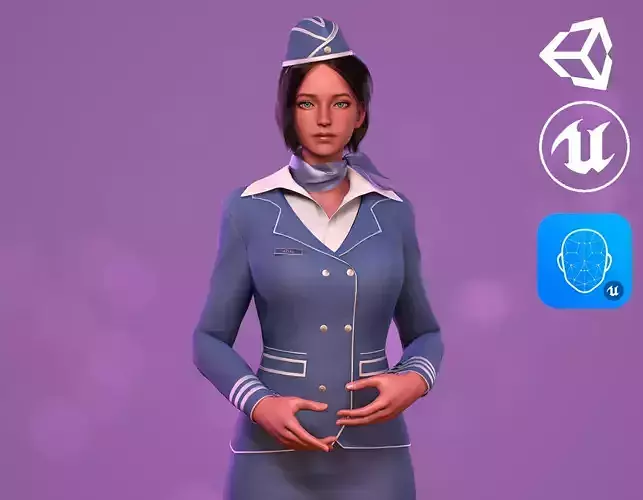 Stewardess Girl-Cute Cartoon Stylized Casual Realistic Character Low-poly 3D model