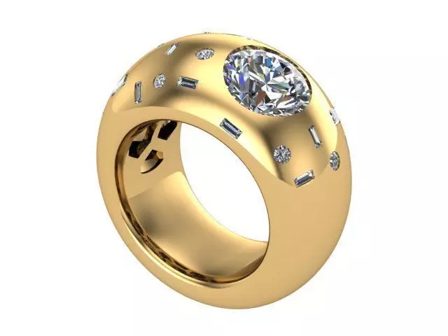 Wide Golden Diamond Ring 3D print model_0