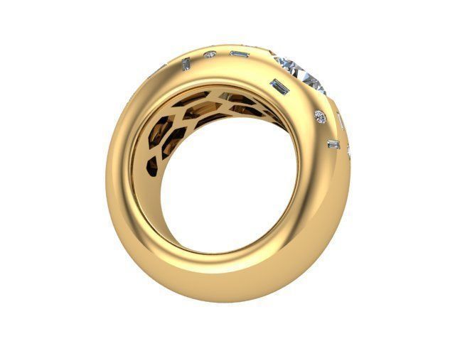 Wide Golden Diamond Ring 3D print model_1