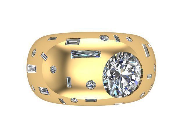 Wide Golden Diamond Ring 3D print model_2