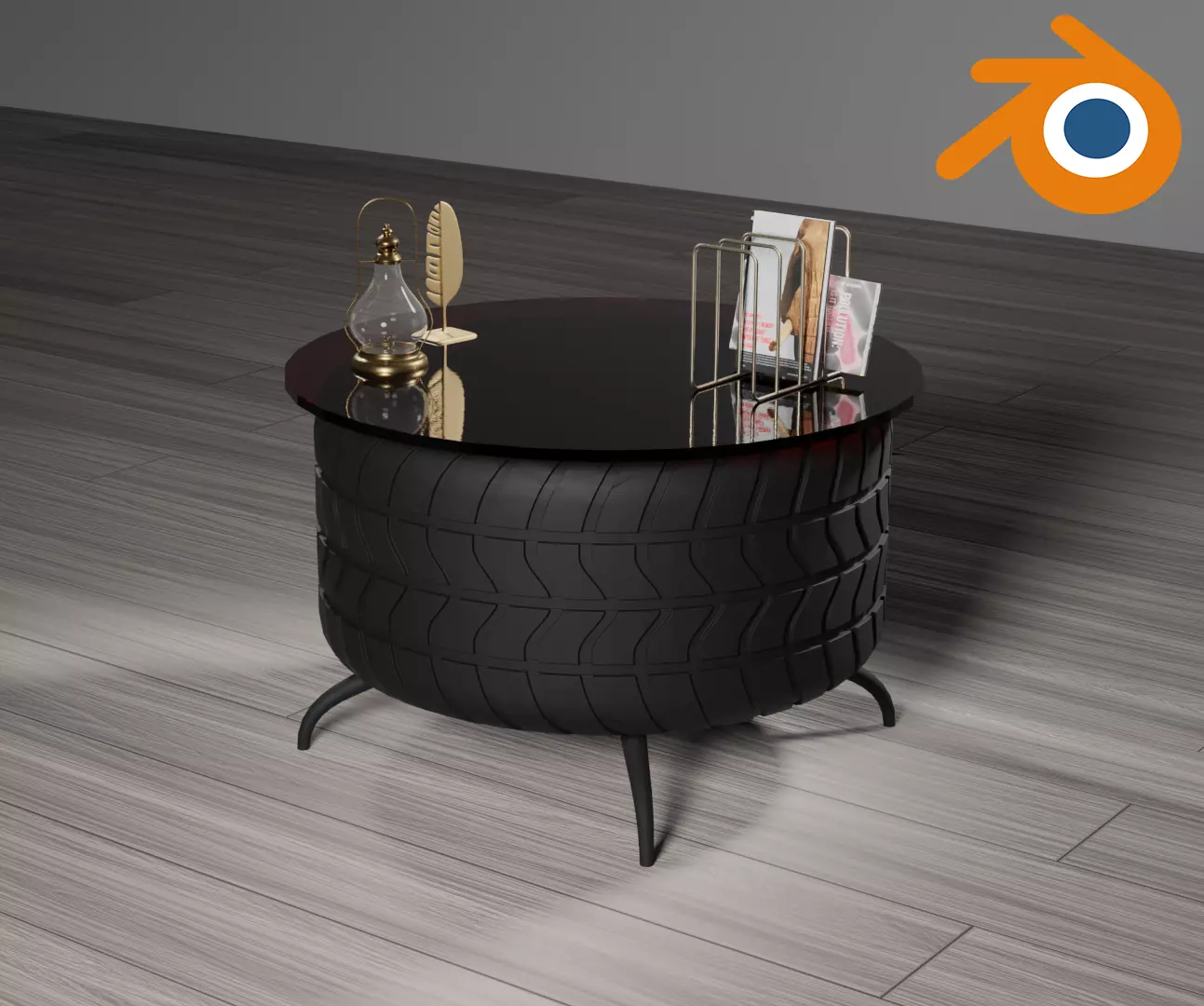 Coffee table with tire decor 3D model