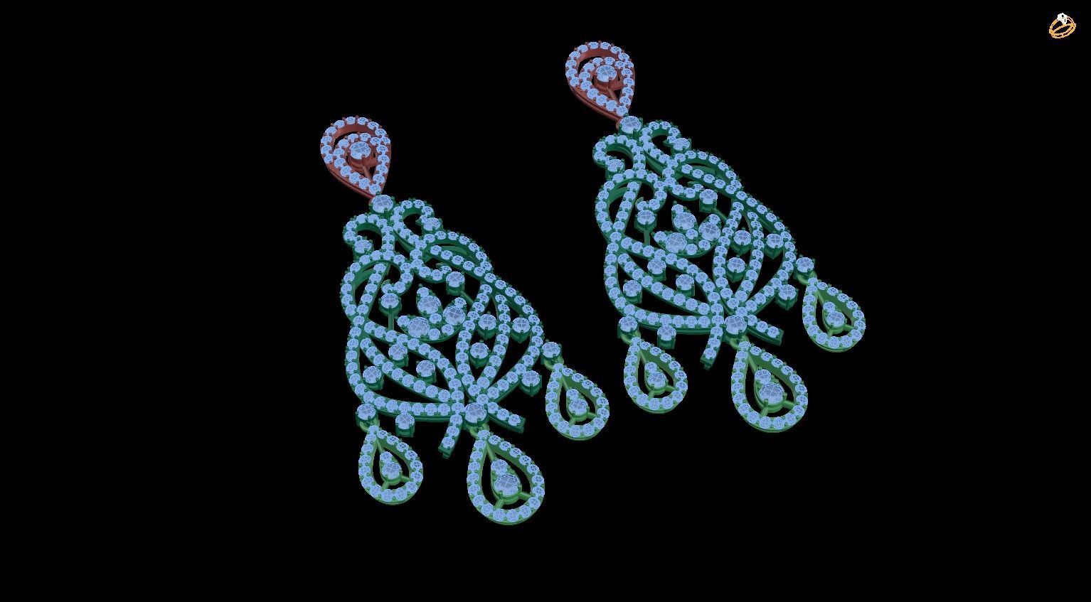 earring pair of earrings with diamonds 3D print model_1