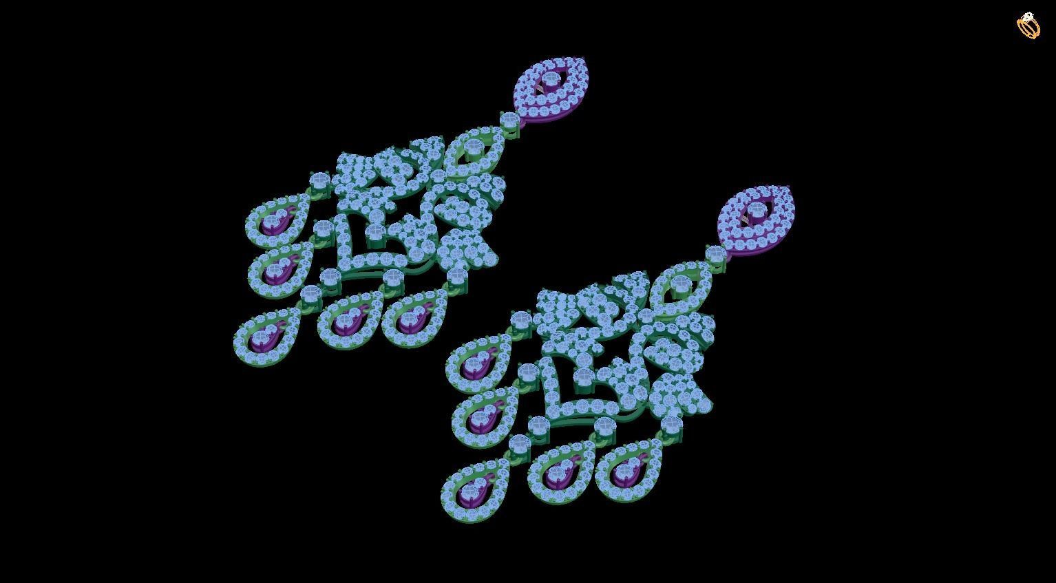 earring pair of earrings with stones 3D print model_1