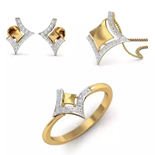 Women Pandant Ring Earring 3dm Render Details