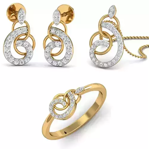 Women Pandant Ring Earring 3dm Render Details