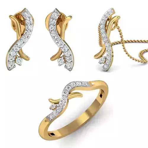 Women Pandant Ring Earring 3dm Render Details