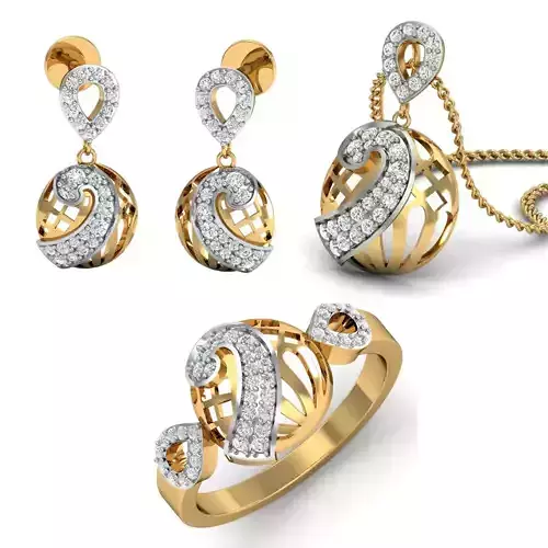 Women Pandant Ring Earring 3dm Render Details