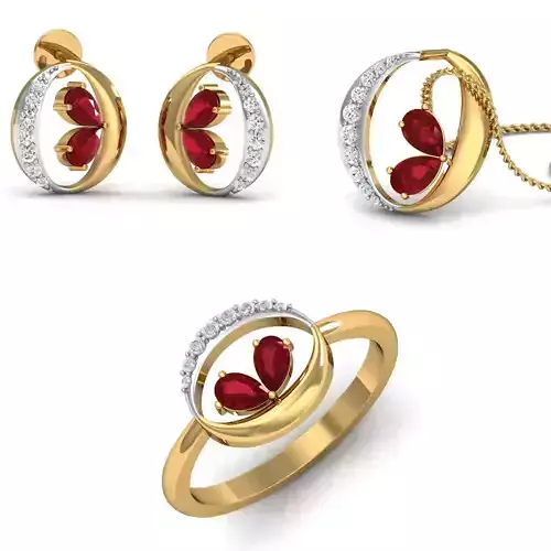 Women Earring Pandant Ring 3dm Render