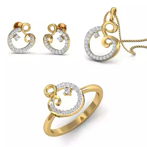 Women Earring Pandant Ring 3dm Render