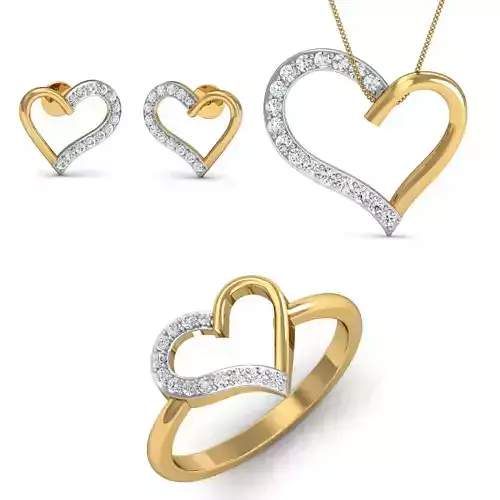 Women Heart Earring Pandant Ring 3dm Render