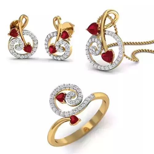 Women Ring Pendant Earring 3dm STL Render Detail