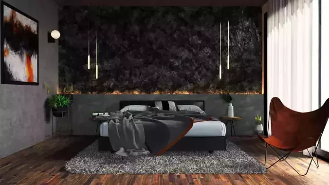 Bedroom modern with walls and wooden floors 3D print model