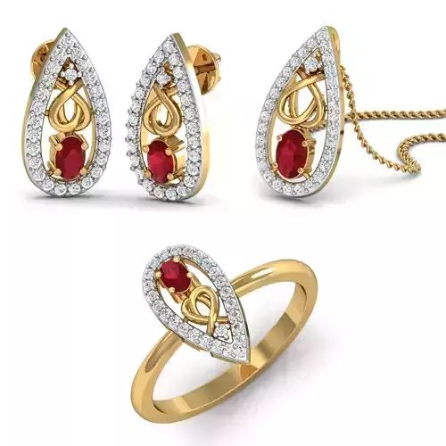 Women Ring Pendant Earring 3dm STL Render Detail