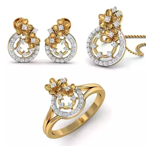 Women Ring Pendant Earring 3dm STL Render Detail