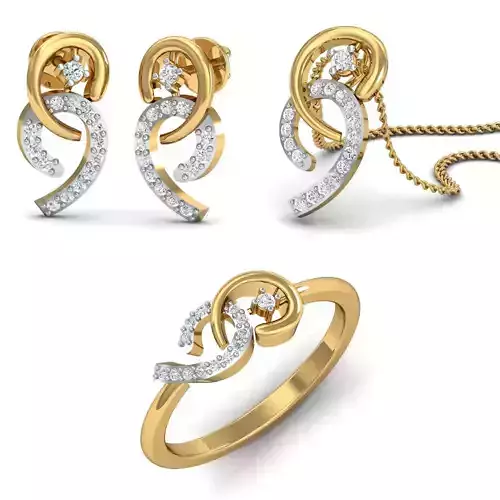 Women Ring Pendant Earring 3dm STL Render Details