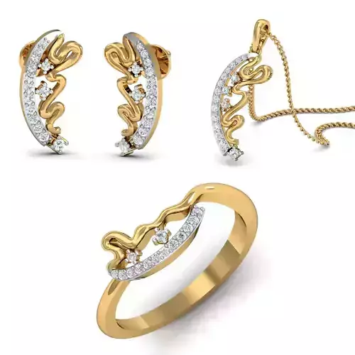 Women Ring Pendant Earring 3dm STL Render Details