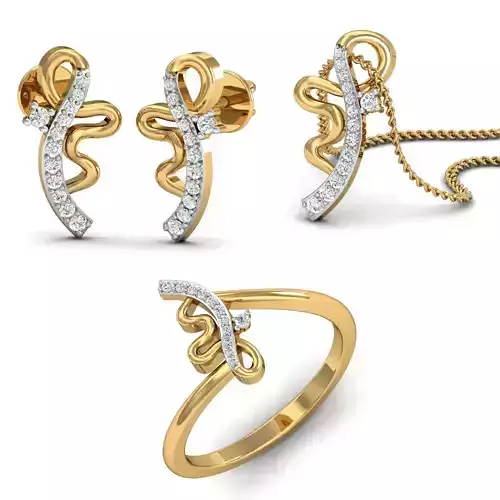 Women Ring Pendant Earring 3dm STL Render Details
