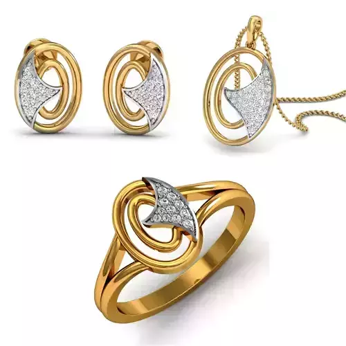 Women Ring Pendant Earring 3dm STL Render Details