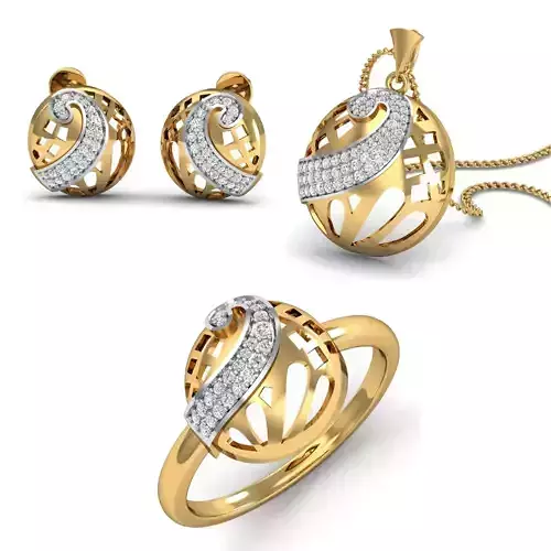 Women Ring Pendant Earring 3dm STL Render Details