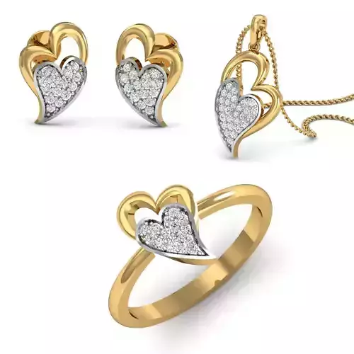 Women Heart Ring Pendant Earring 3dm STL Render Details 3D print model