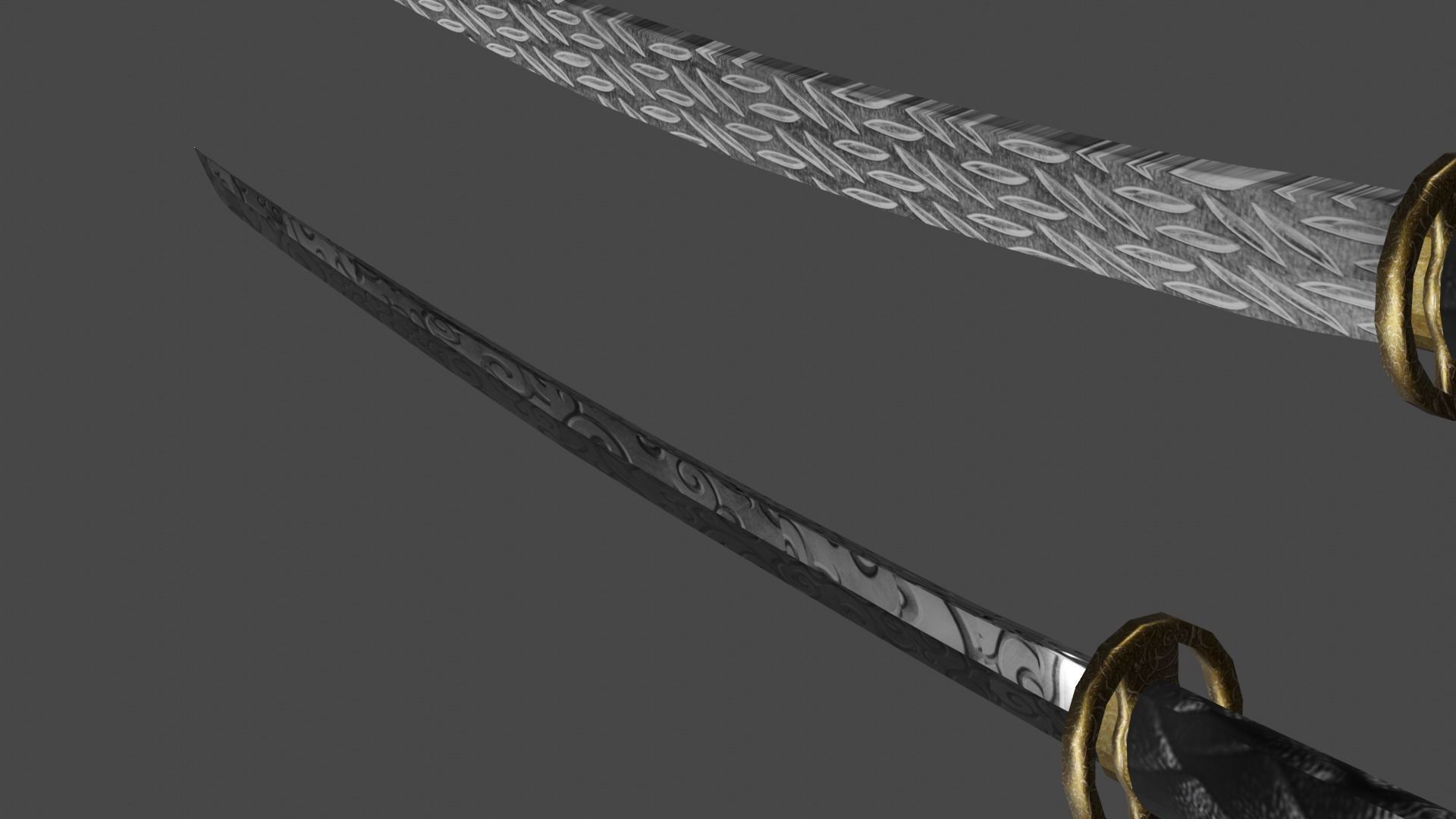 Katana three samurai swords Low-poly 3D model_2