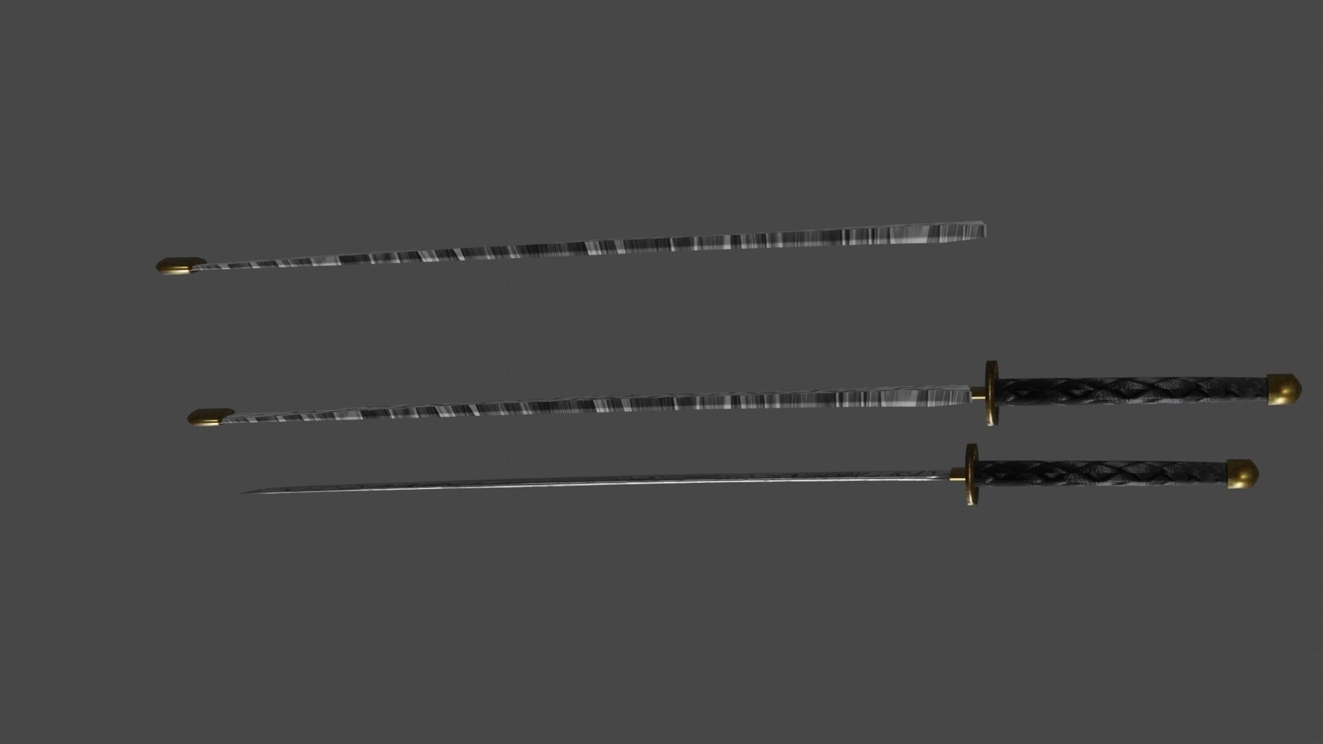 Katana three samurai swords Low-poly 3D model_1