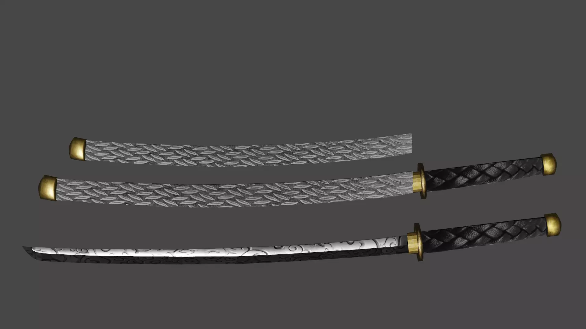 Katana three samurai swords Low-poly 3D model_0