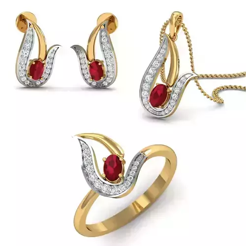 Women Ring Pendant Earring 3dm STL Render Details