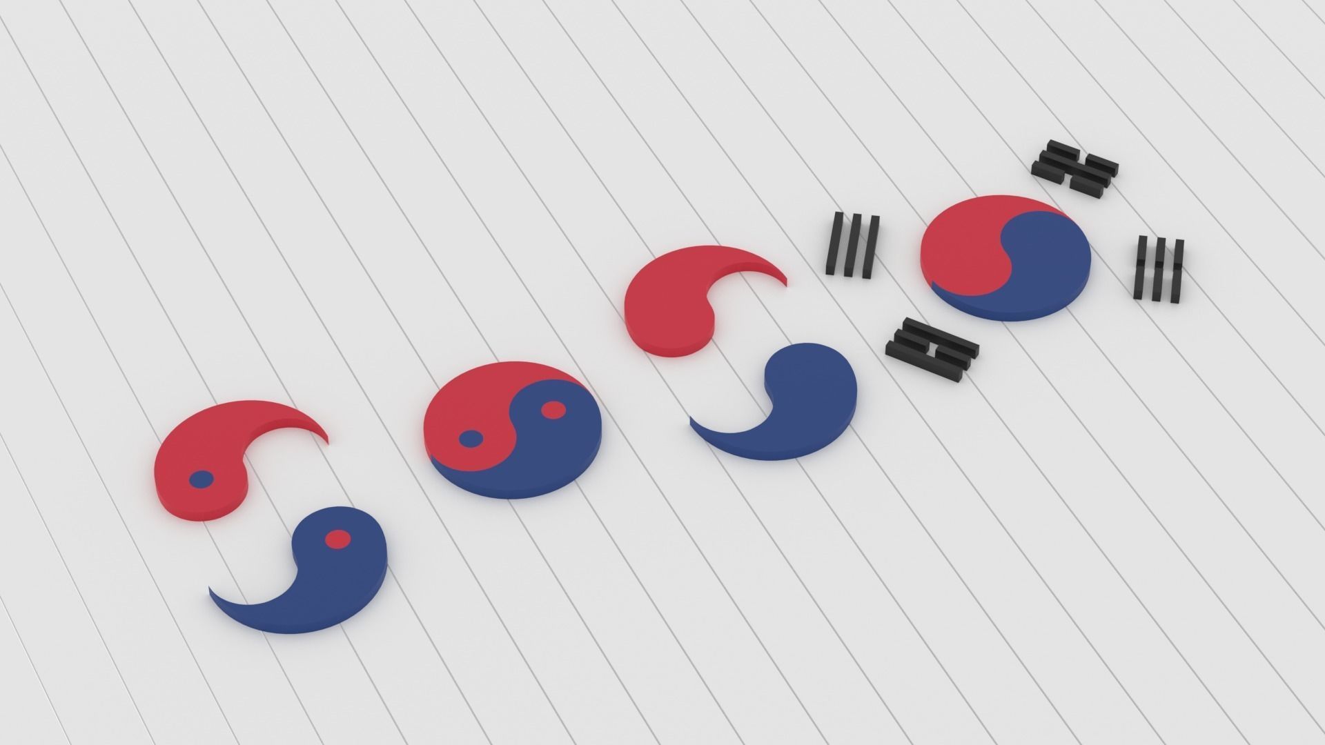 Taegeuk Korea Flag Logo Symbol Low-poly 3D model_6