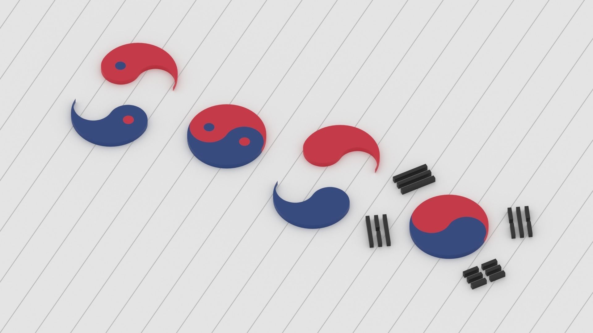 Taegeuk Korea Flag Logo Symbol Low-poly 3D model_4
